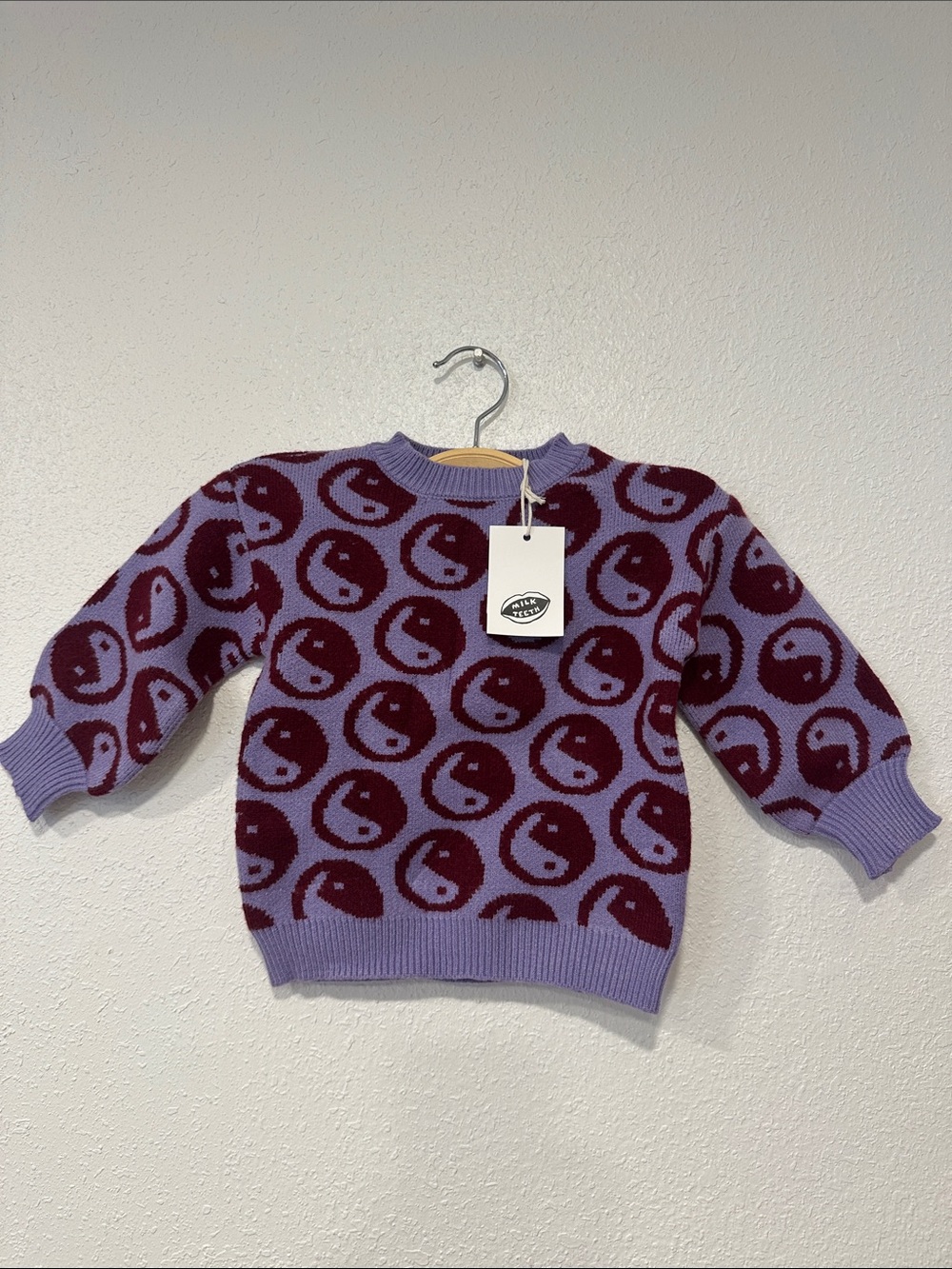 Lavender & Burgundy Smiley Knit Sweater